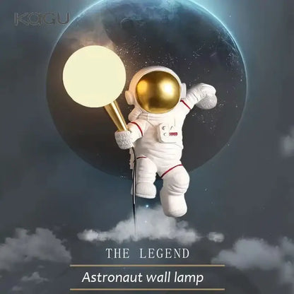 White and gold astronaut moon wall lamp bedroom light
