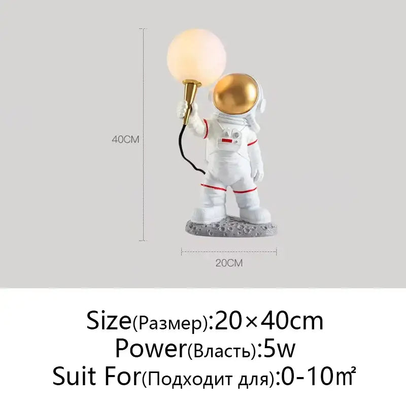 White and gold astronaut moon wall lamp bedroom light