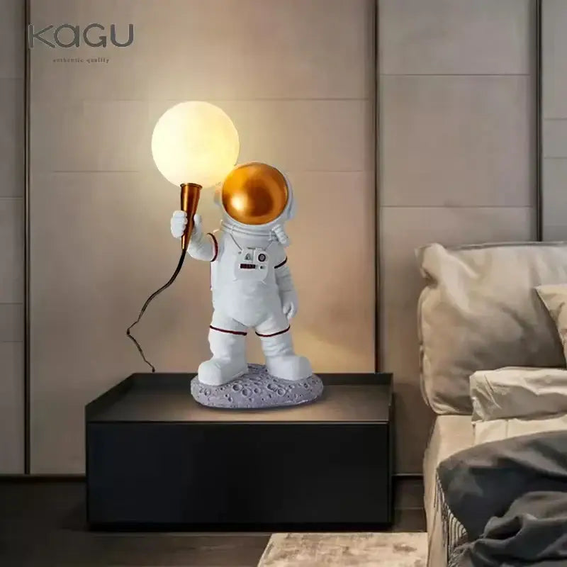 White and gold astronaut moon wall lamp bedroom light