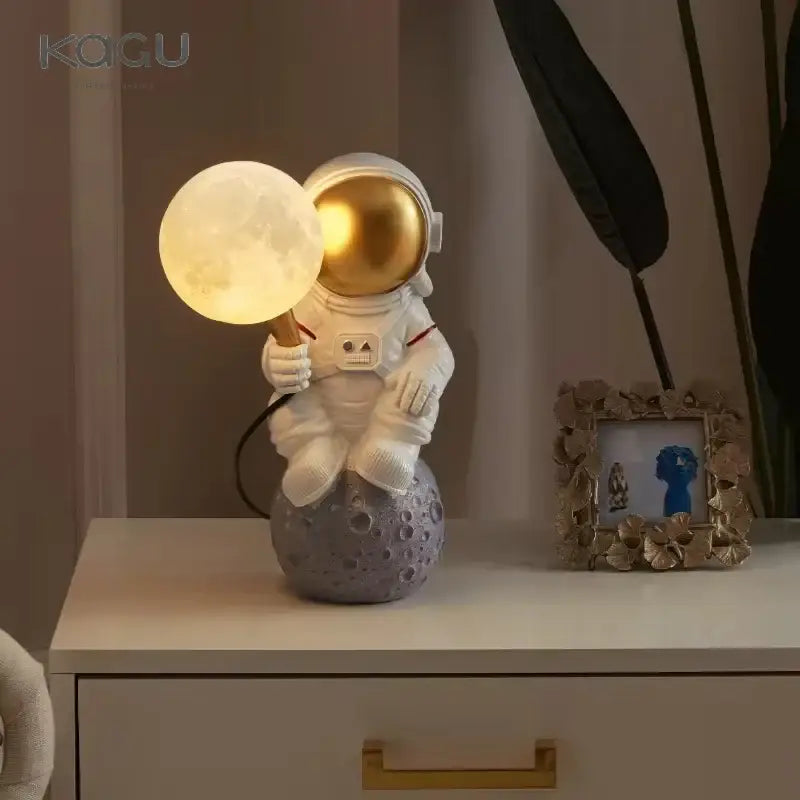 White and gold astronaut moon wall lamp bedroom light