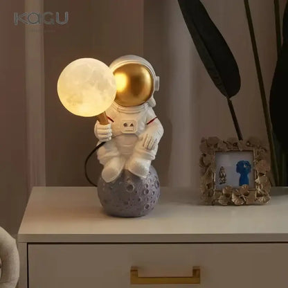 White and gold astronaut moon wall lamp bedroom light