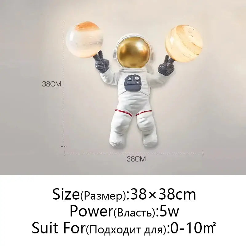 White and gold astronaut moon wall lamp bedroom light