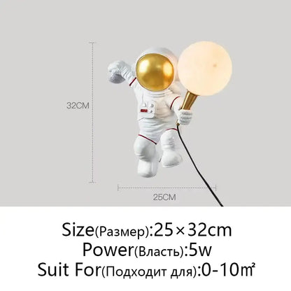 White and gold astronaut moon wall lamp bedroom light