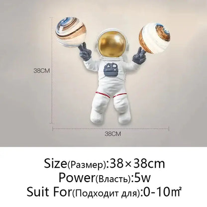 White and gold astronaut moon wall lamp bedroom light