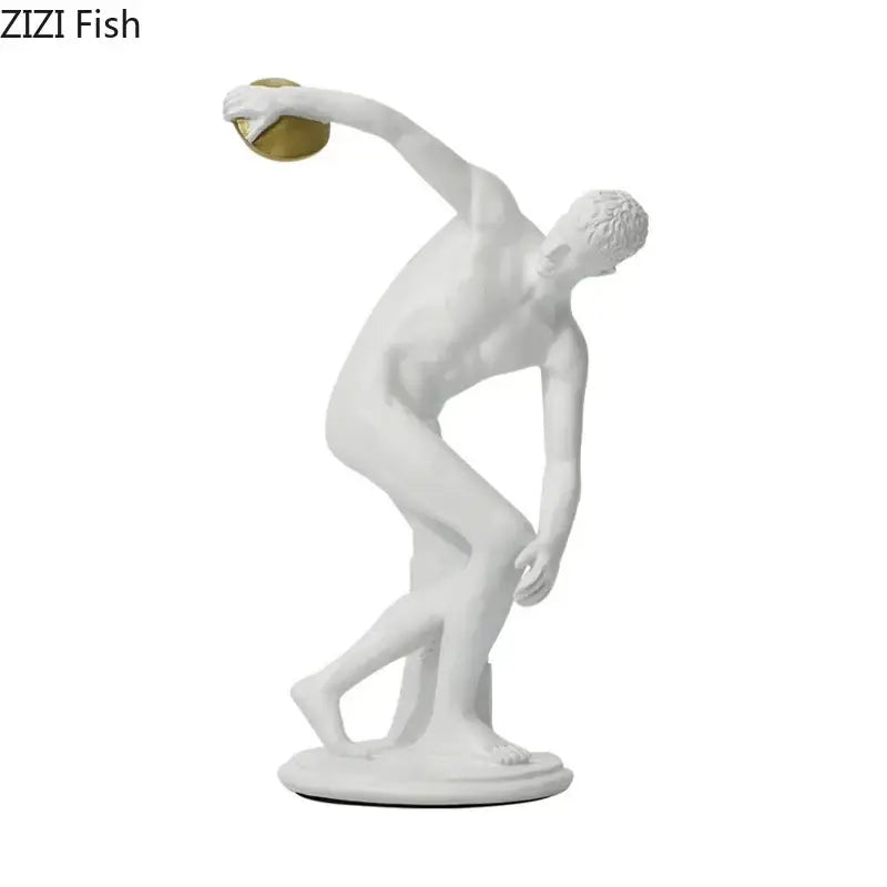 White and gold discus thrower resin sculpture living room decor