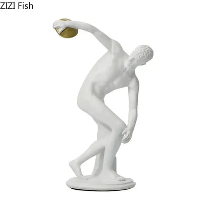 White and gold discus thrower resin sculpture living room decor