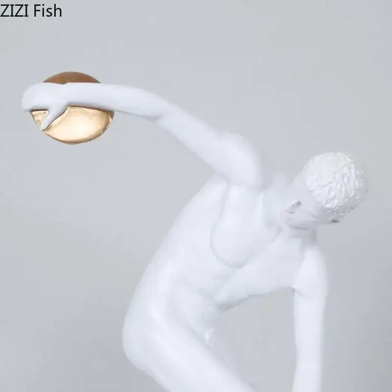 White and gold discus thrower resin sculpture living room decor