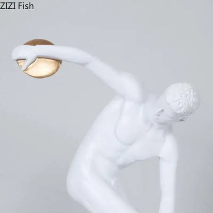 White and gold discus thrower resin sculpture living room decor