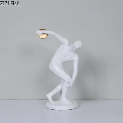 White and gold discus thrower resin sculpture living room decor