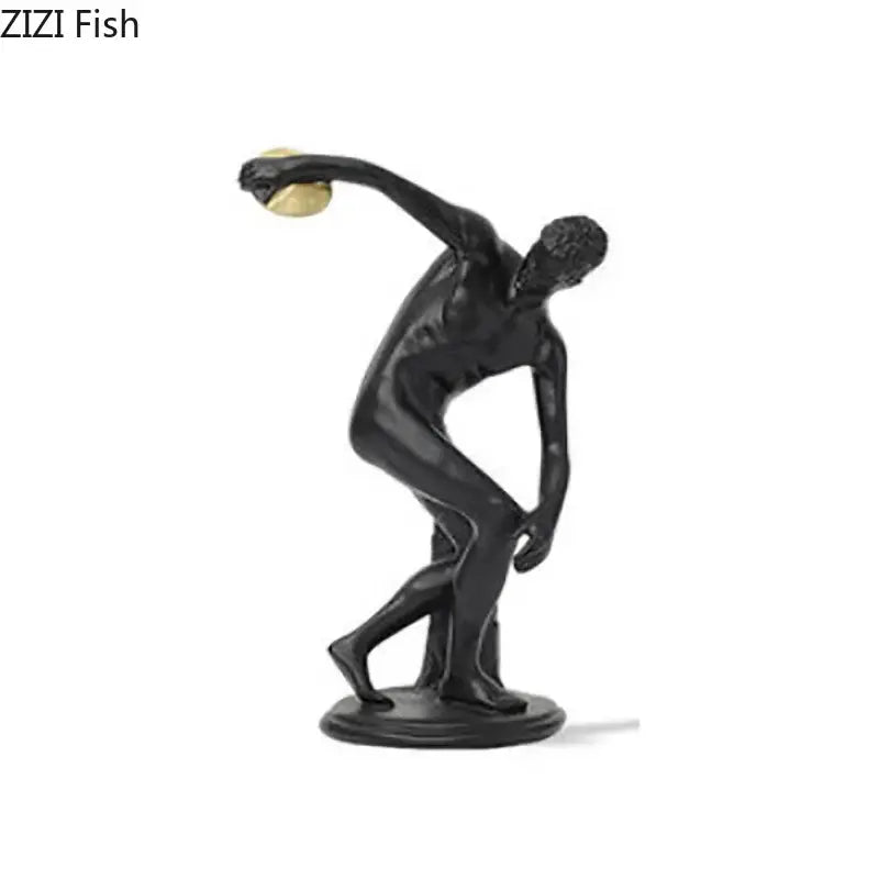 White and gold discus thrower resin sculpture living room decor