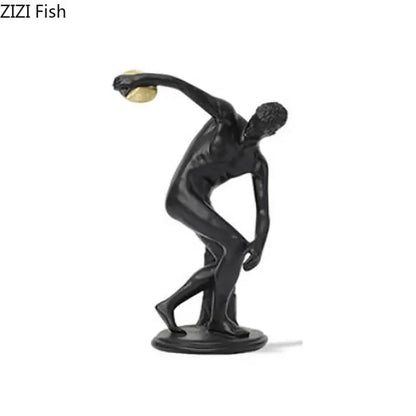 White and gold discus thrower resin sculpture living room decor