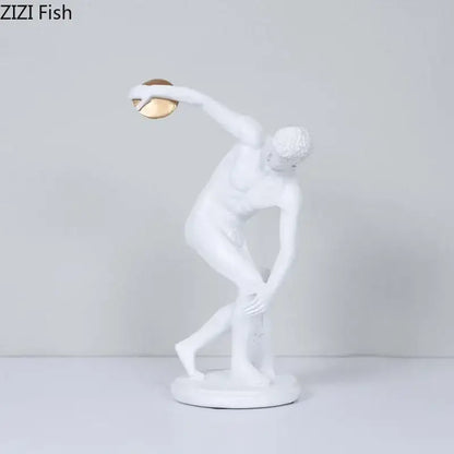 White and gold discus thrower resin sculpture living room decor