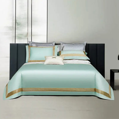 White and gold egyptian cotton bedding set with gold embroidery bedroom