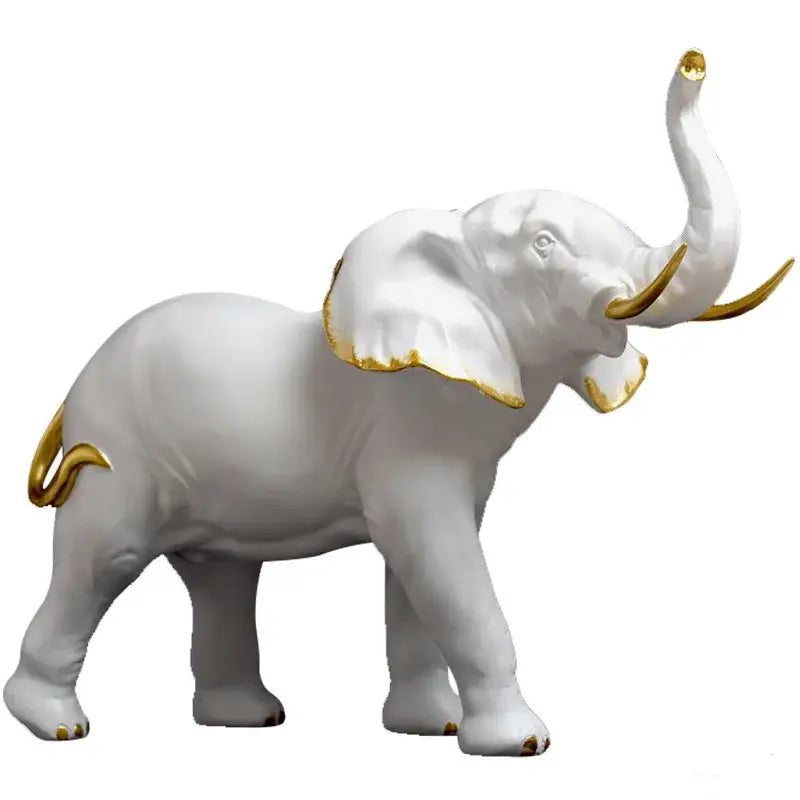 White and gold elephant resin sculpture ornaments living room decor