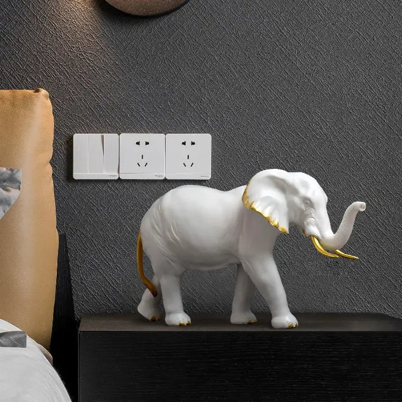 White and gold elephant resin sculpture ornaments living room decor