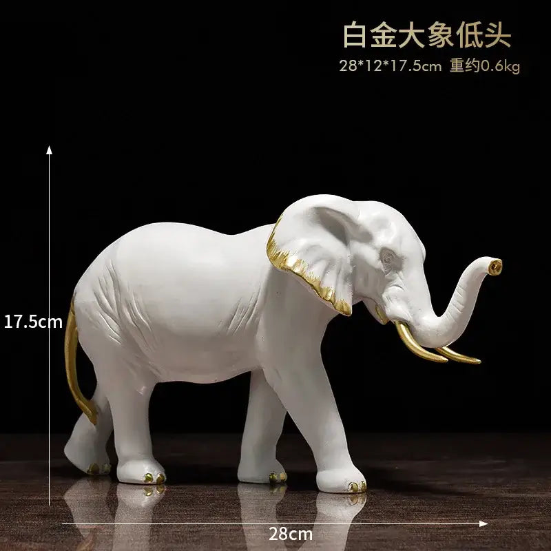 White and gold elephant resin sculpture ornaments living room decor