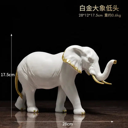 White and gold elephant resin sculpture ornaments living room decor