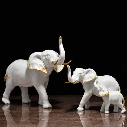 White and gold elephant resin sculpture ornaments living room decor