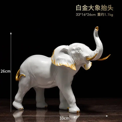 White and gold elephant resin sculpture ornaments living room decor