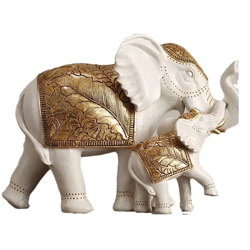 White and gold elephant sculpture figurine living room decor