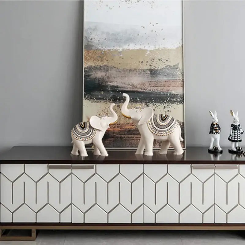White and gold elephant sculpture figurine living room decor