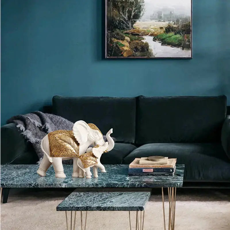 White and gold elephant sculpture figurine living room decor