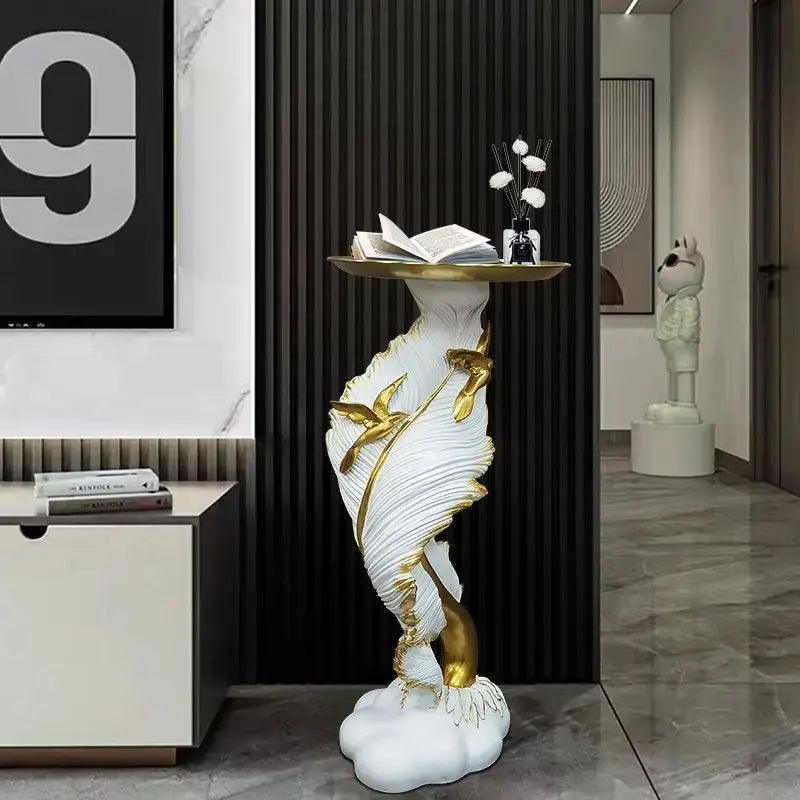White and gold feather floor decoration side table living room