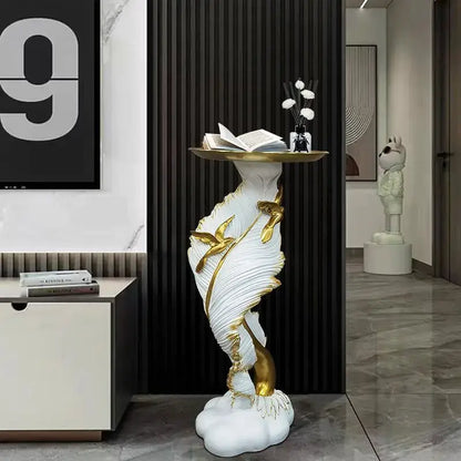 White and gold feather floor decoration side table living room