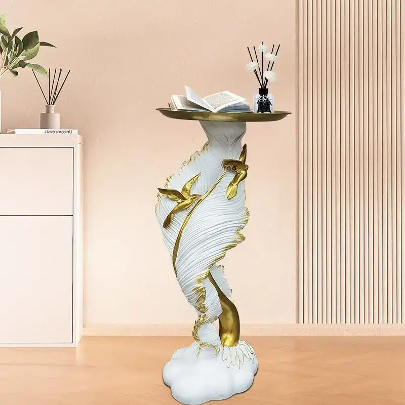 White and gold feather floor decoration side table living room