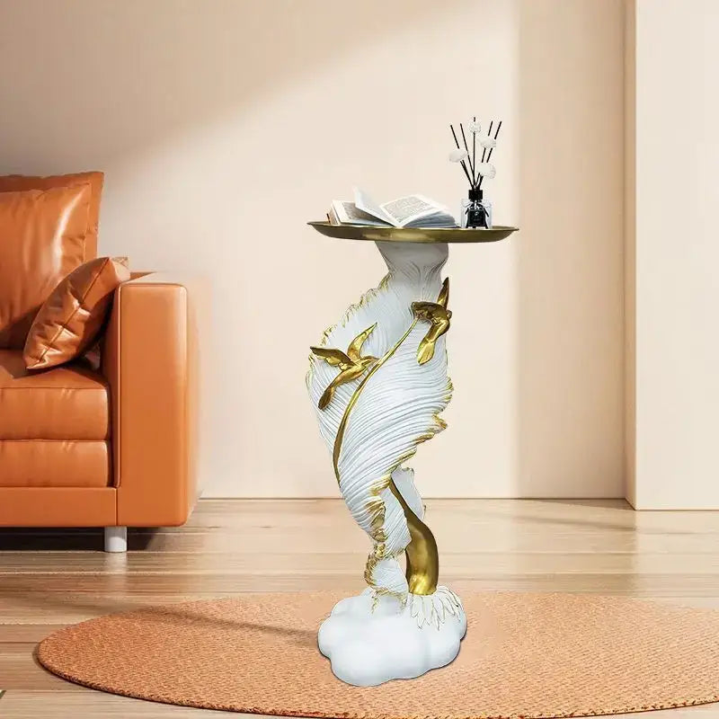 White and gold feather floor decoration side table living room