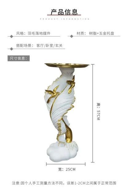 White and gold feather floor decoration side table living room