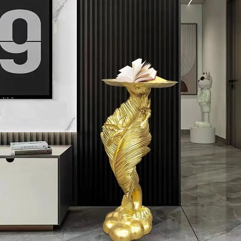 White and gold feather floor decoration side table living room