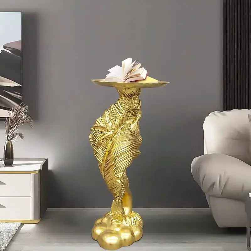 White and gold feather floor decoration side table living room