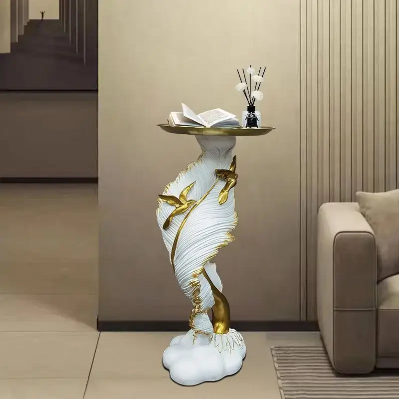 White and gold feather floor decoration side table living room
