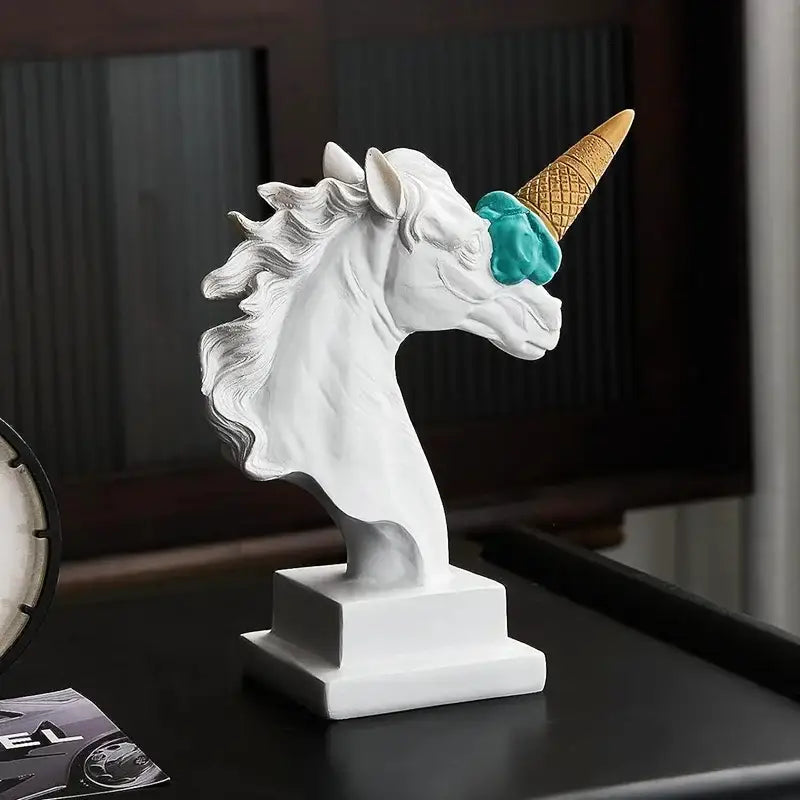 White and gold ice cream horse head sculpture office decor