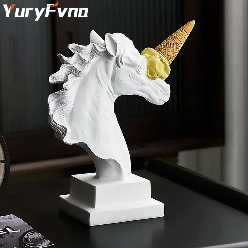 White and gold ice cream horse head sculpture office decor