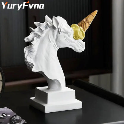 White and gold ice cream horse head sculpture office decor