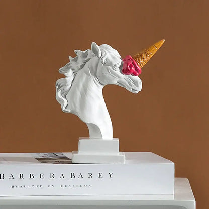 White and gold ice cream horse head sculpture office decor