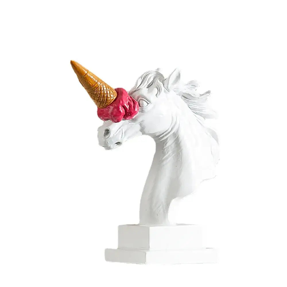 White and gold ice cream horse head sculpture office decor