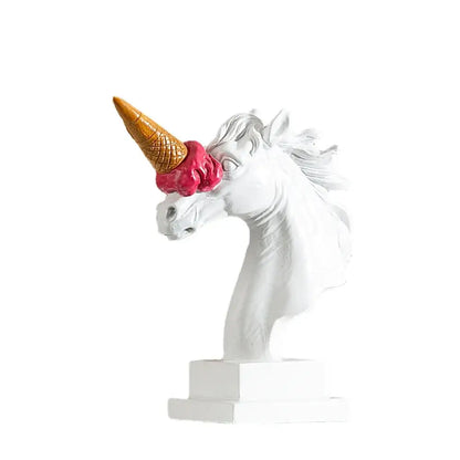 White and gold ice cream horse head sculpture office decor
