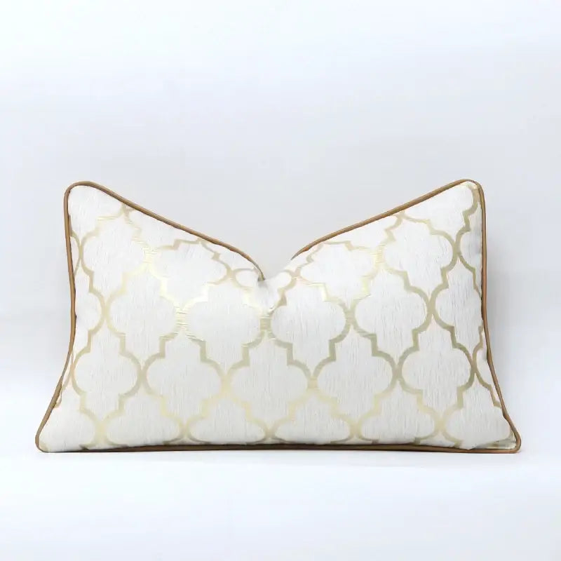White and gold jacquard luxury cushion cover for living room