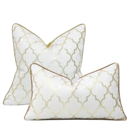 White and gold jacquard luxury cushion cover for living room