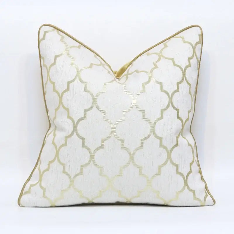 White and gold jacquard luxury cushion cover for living room