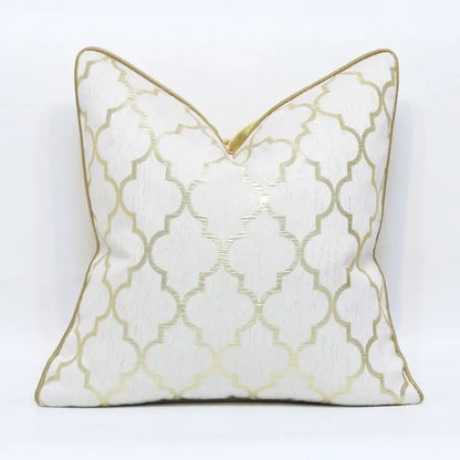 White and gold jacquard luxury cushion cover for living room