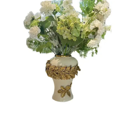 White and gold leaves ceramic flower vase living room decor