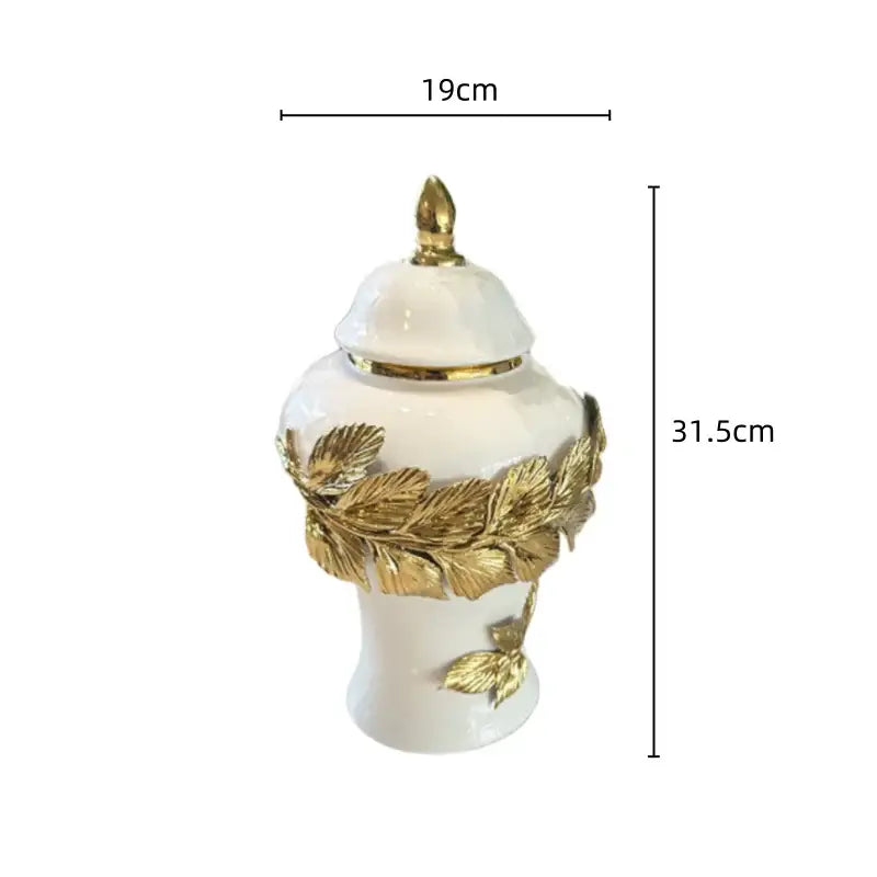 White and gold leaves ceramic flower vase living room decor
