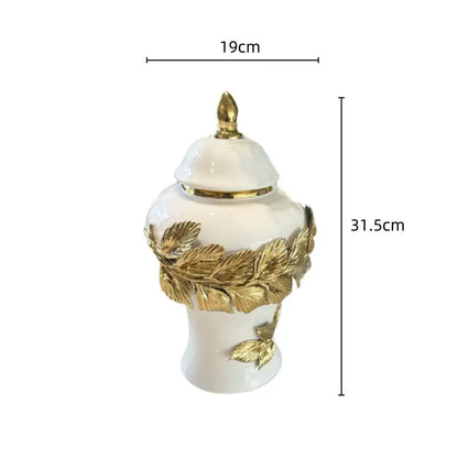 White and gold leaves ceramic flower vase living room decor