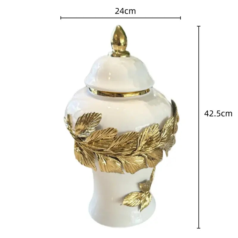 White and gold leaves ceramic flower vase living room decor