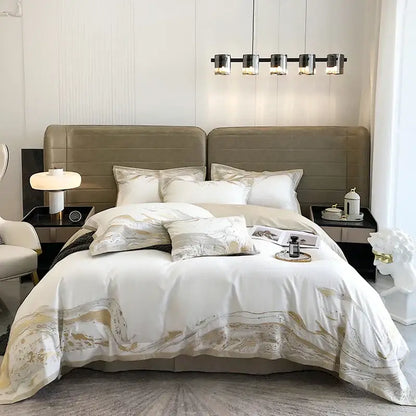 White and gold marble egyptian cotton luxury bedding set bedroom
