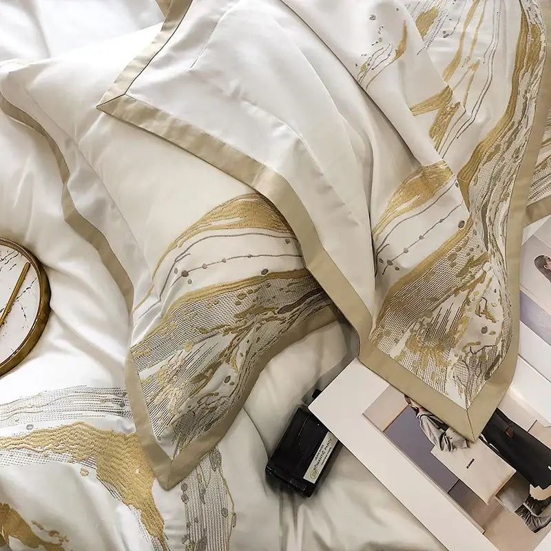 White and gold marble egyptian cotton luxury bedding set bedroom